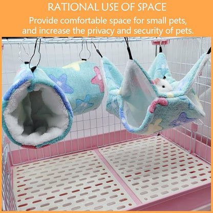 LEFTSTARER Guinea Pig Ferret Rat Hammock Toy Small Animal Cage Accessories Hideout Tunnel & Bunkbed Hammock for Rat Ferret Guinea Pig Hamster Sugar Glider Chinchilla (Star-Green)