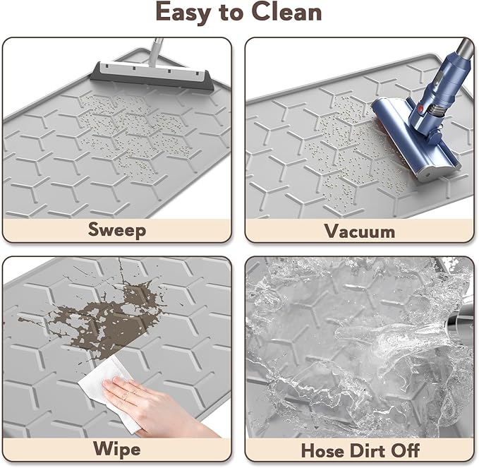 Cat Litter Box Mat, Silicone Kitty Litter Mat, 24" X 16" Waterproof Silicone Pad for Floor, Light Gray