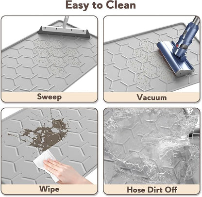 Cat Litter Box Mat, Silicone Kitty Litter Mat, 24" X 16" Waterproof Silicone Pad for Floor, Light Gray