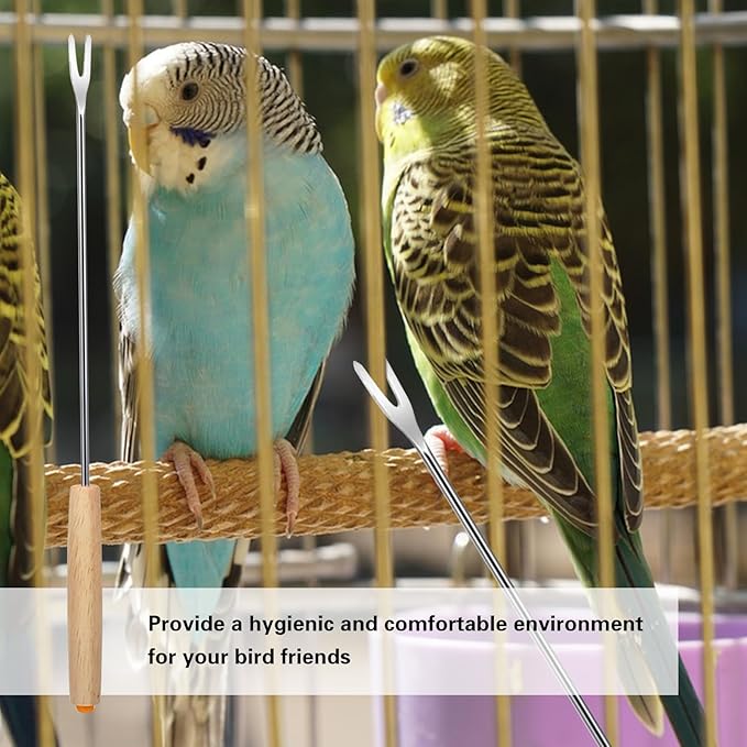 7-Piece Set Bird Cage Cleaner,Small Animal cage Cleaning Tool Wooden and Stainless Steel Cleaning Brush Long Handle Cleaning Brush Spatula Bird Cleaning Bird Drops Multipurpose Cleaning(B)