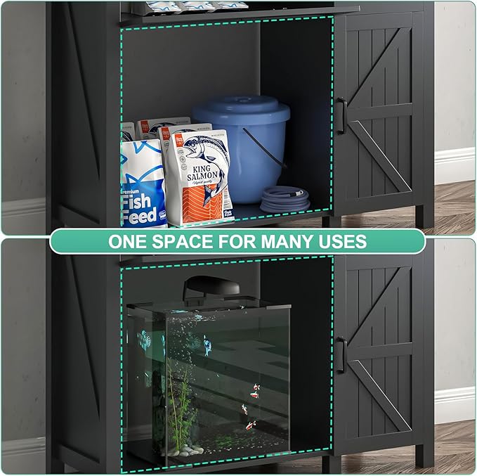 40 Gallon Aquarium Stand With Charging Station, Farmhouse Fish Tank Stand, 30-40 Gallon Reptile Tank Stand Terrarium Stand with Drawer and Cabinet Storage, Sturdy Heavy Duty 41.9"×18.3" Tabletop - Black