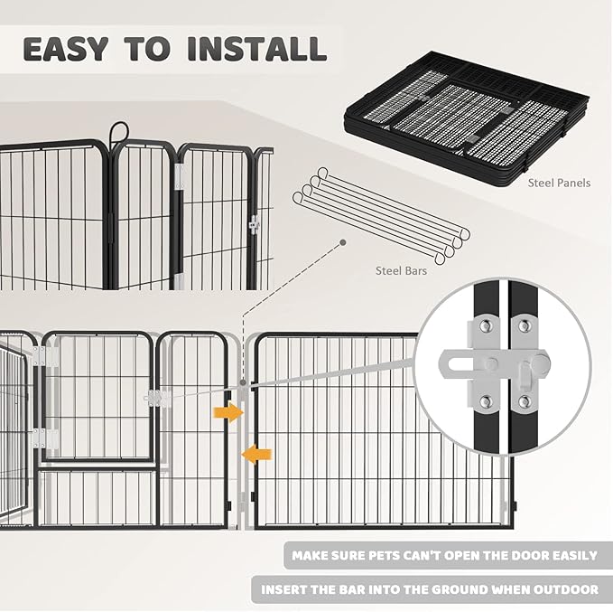 OFIKA Heavy Duty Metal Dog Playpen for Medium/Small Animals, 16 Panels 24”Height x 27" Width, Dog Fence Exercise Pen with Doors, Pet Puppy Outdoor Playpen Pen for Outdoor, Indoor, RV, Camping, Yard