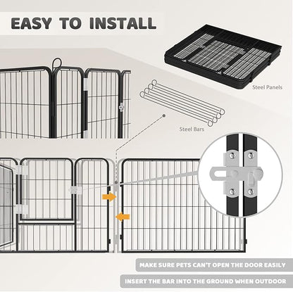 OFIKA Heavy Duty Metal Dog Playpen for Medium/Small Animals, 16 Panels 24”Height x 27" Width, Dog Fence Exercise Pen with Doors, Pet Puppy Outdoor Playpen Pen for Outdoor, Indoor, RV, Camping, Yard