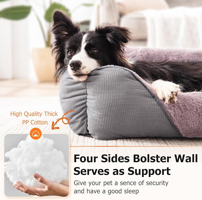 MIXJOY Dog Beds for Medium Dogs Washable, Calming Pet Bed Medium Size Dog, Soft Rectangle Pet Beds Sofa Cuddler, Orthopedic Sleeping Rabbit-Velvet Cozy Puppy Bed with Anti-Slip Bottom (30x24in, Grey)