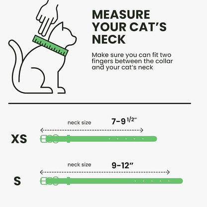 BRONZEDOG Leather Cat Collar with Removable Bells Non Breakaway Kitten QR Tag for Girl Boy (7" - 9" for Cats, Green & Silver)