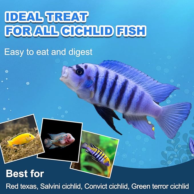 Cichlid Fish Food - High Protein Sinking Pellets for Large Cichlids,Tropical FishNatural Color Enhancer,Growth Support & Cleaner Water (10oz)