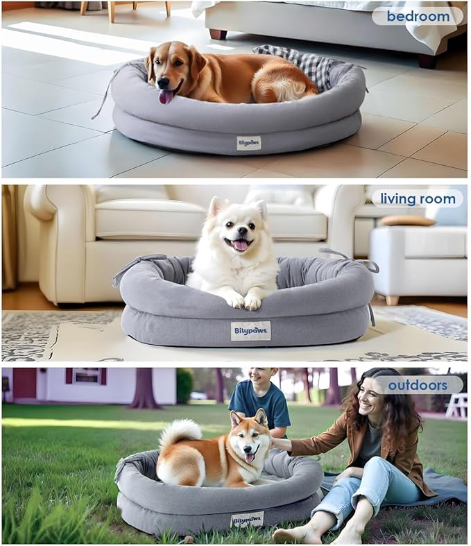 Orthopedic Dog Bed for Medium Size Dogs, Pet Sofa Bed with Egg Crate Foam, 4-Sided Bolster, Removable Washable Cover & Anti-Slip Bottom, Medium Gray