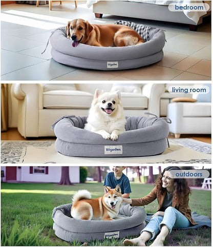 Orthopedic Dog Bed for Medium Size Dogs, Pet Sofa Bed with Egg Crate Foam, 4-Sided Bolster, Removable Washable Cover & Anti-Slip Bottom, Medium Gray
