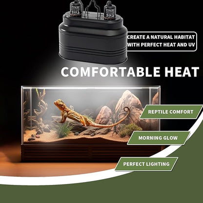 Dual Reptile Light Fixture-Max 160W,with Switches, Fits Reptile Light Heat Lamp UVB Light for Lizards, Snakes,Turtles, and Amphibians E26
