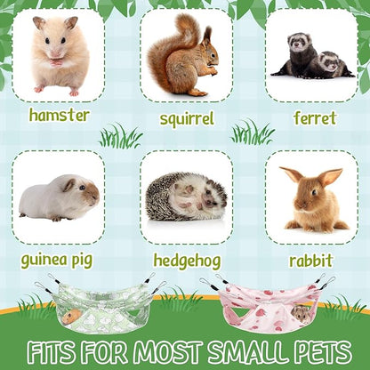 Nuogo 4 Pcs Rat Hammock for Cage Small Animal Hanging Ferret Hammocks for Rat Accessories Double Layer Ferret Bed for Guinea Pig Squirrel Chinchilla Playing and Sleeping (Summer)