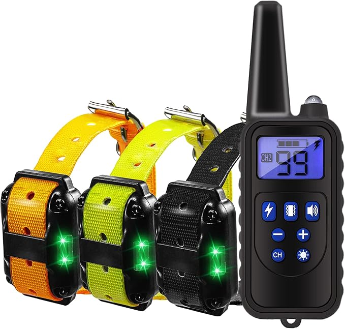 Dog Training Collar Shock Collars for Dogs with Remote 2600 Ft Remote Control Range 4 Modes Beep Vibration Shock Built-in Bright Led Light Rechargeable Waterproof (Black, for 3 Dogs)