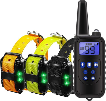Dog Training Collar Shock Collars for Dogs with Remote 2600 Ft Remote Control Range 4 Modes Beep Vibration Shock Built-in Bright Led Light Rechargeable Waterproof (Black, for 3 Dogs)