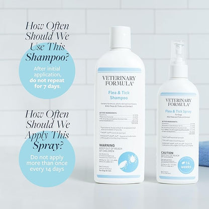Veterinary Formula Flea and Tick Bundle – Prevention Spray for Dogs, 8 oz + 16 oz Shampoo for Dog Flea & Tick Control