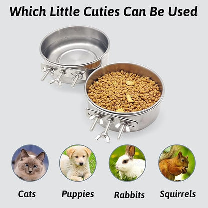 Hamiledyi 2 Pcs Dog Crate Bowl Stainless Steel Puppy Bowls Sturdy Spill-Proof Pet Water Bowl Hanging Water/Food Metal Bowls for Puppy Medium-Sized Dogs Cats (7'' x 2.6'')