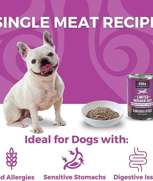 KOHA Limited Ingredient Diet Kangaroo Entrée for Dogs - Grain Free Wet Dog Food with No Fillers - Sesnsitive Stomach Kangaroo Dog Food - 13 oz Pack of 12