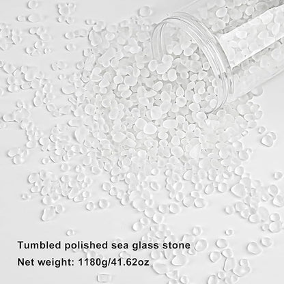 QEQEKAKA Sea Glass Stones for Crafts About 2.75LB (1180g/41.62oz) White Glass Pebbles Gemstones Bulk for Aquarium Rocks Fish Tank Gravel Filler for Vases Centerpieces