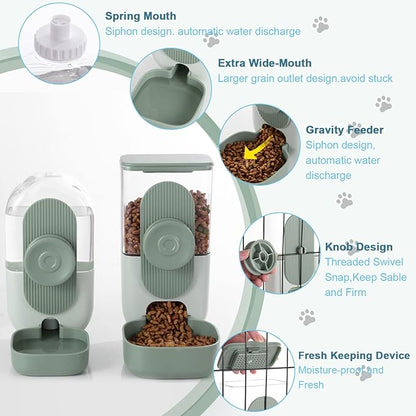 Hanging Automatic Food and Water Dispenser, Gravity Rabbit Feeder Set, Cage Cat and Bunny Food Bowl (Cage Grid Spacing Over 1.2'')