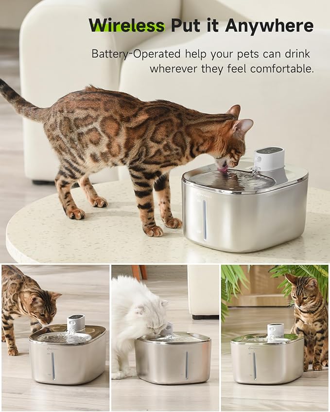Cordless Cat Water Fountain Stainless Steel 4.5L +3L Automatic Cat Feeder, 5G & 2.4G Wi-Fi Cat Food Dispenser Pet Feeder Set, Pet Dry Food, 1-10 Meals Per Day
