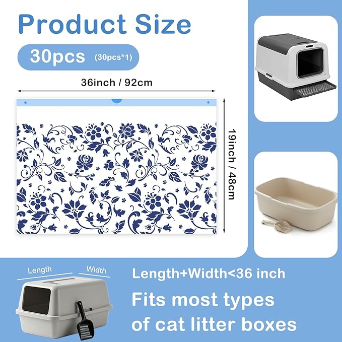Unicorn Catcher 30 Pack Cat Litter Bags 36" x 19" Large Litter Box Liners Tear-Resistant with Drawstring for Easy Access Cat Litter Liners for Litter Boxes Under 36in Total Size
