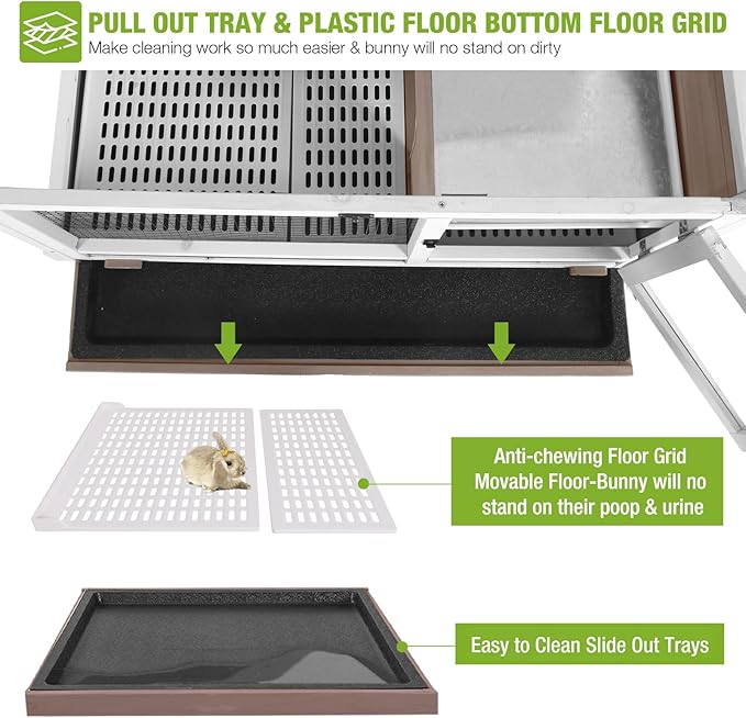 GUTINNEEN Guinea Pig Cages with Anti Chewing Sturdy Plastic Floor and Cool Zinc Plate, Indoor Rabbit Hutch with Hideout and PVC Platform, Elevated Legs Hamster Cage 36.6" L (Brown)