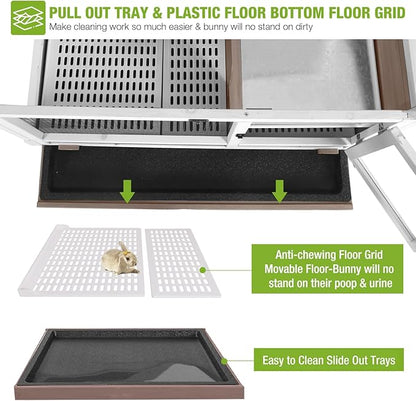 GUTINNEEN Guinea Pig Cages with Anti Chewing Sturdy Plastic Floor and Cool Zinc Plate, Indoor Rabbit Hutch with Hideout and PVC Platform, Elevated Legs Hamster Cage 36.6" L (Brown)