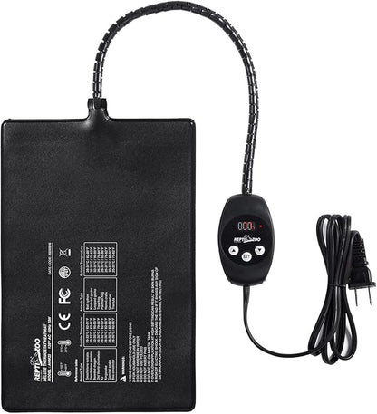 REPTI ZOO Upgrade Reptile Heat Mat with Thermostat - 8 x 12 Inch Reptile Heating Pad with Temperature Control for 30-40 gal Tank Reptiles Amphibians Hermit Crab Snake Lizard