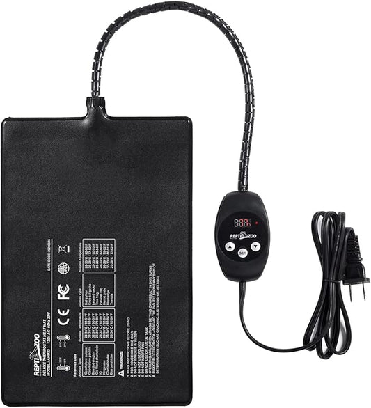 REPTI ZOO Upgrade Reptile Heat Mat with Thermostat - 8 x 12 Inch Reptile Heating Pad with Temperature Control for 30-40 gal Tank Reptiles Amphibians Hermit Crab Snake Lizard