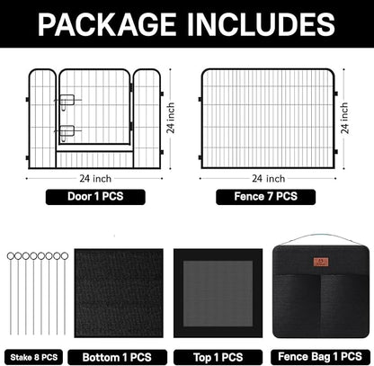 PJYuCien Dog Playpen Outdoor Plus Storage Bag, 24" H 8 Panels Puppy Pen with Square Bottom & Top Cover, Heavy Duty Dog Fence for Camping