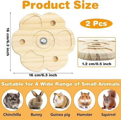 PINVNBY 2 PCS Natural Wooden Chinchilla Chew Toys Rotatable Chinchilla Toy Interactive Teeth Grinding Chew Toy Hanging Chinchilla Cage Accessories for Bunny Rabbit Guinea Pig Hamster Squirrel (Flower)