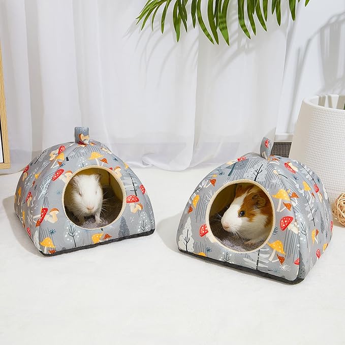 Glittme Guinea Pig Hideout 2Pack Guinea Pig Bed with Soft Pads Washable Small Animal Bed with Non-Slip Bottom Rabbit Hideout for Ferrets, Hamster, S