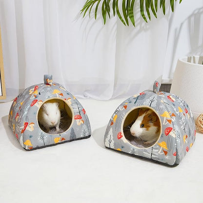 Glittme Guinea Pig Hideout 2Pack Guinea Pig Bed with Soft Pads Washable Small Animal Bed with Non-Slip Bottom Rabbit Hideout for Ferrets, Hamster, S