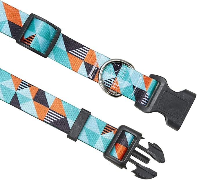 Dog Collar with Bohemia Floral Tribal Geometric Patterns - Soft Ethnic Style Collar Adjustable for Small Medium Large Dogs(Geometry,L)