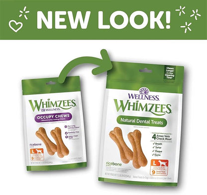 Wellness WHIMZEES Ricebone Dog Dental Treats, Natural Chews, Large Size, (9 Count)