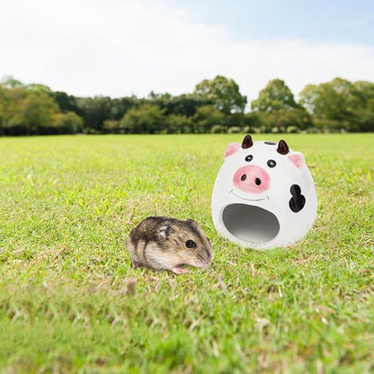 Hypeety Small Animal Hideout Ceramic House Critter Bath House Cave Mini Hut Cage for Dwarf Hamster (White)