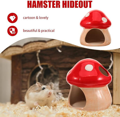 Ceramic Hamster House Hideout Mushroom Shaped Hamster Cave for Summer Dwarf Hamster Gerbil Mice