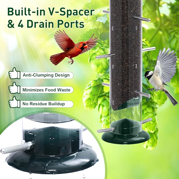 FEED GARDEN Finch Feeders for Outside, Nyjer & Thistle Bird Feeders, 15 Inch Tube Feeder with 12 Small Ports & 8 Perches, Durable Metal Design for Outdoor Hanging, Easy Fill & Clean