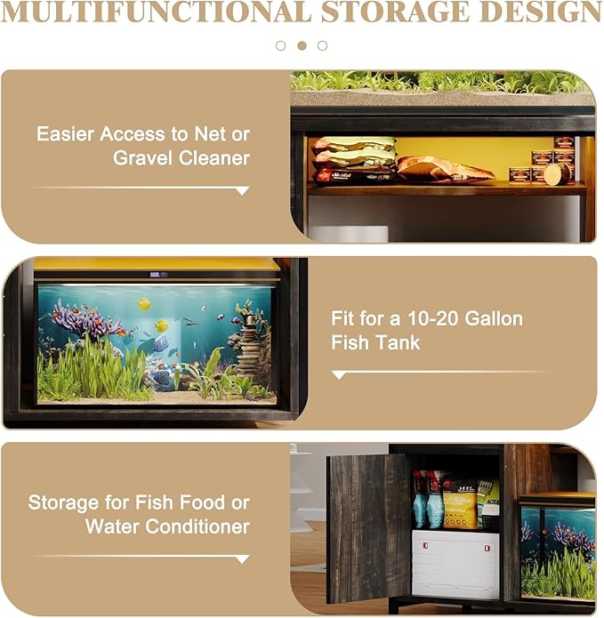 4ever2buy 55-75 Gallon Fish Tank Stand with Power Outlets, LED Light, Heavy Duty Aquarium Stand with Cabinet for Fish Tank Accessories Storage, for Turtle Tank, Reptile Terrarium, 1100LBS, Oak