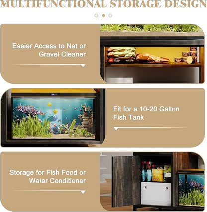 4ever2buy 55-75 Gallon Fish Tank Stand with Power Outlets, LED Light, Heavy Duty Aquarium Stand with Cabinet for Fish Tank Accessories Storage, for Turtle Tank, Reptile Terrarium, 1100LBS, Oak