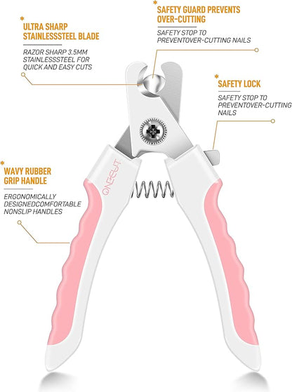 OneCut 4.7" Small Dog & Cat Nail Clipper Stainless Steel Cat Claw Trimmers for Rabbits, Guinea Pigs, Birds, Puppies, Kittens and Small Animals Pet Nail Clipper for Professional and Home Use (Pink)