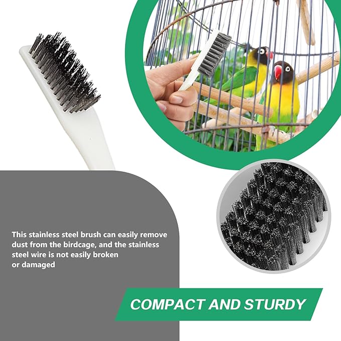7-Piece Set Bird Cage Cleaner,Small Animal cage Cleaning Tool Wooden and Stainless Steel Cleaning Brush Long Handle Cleaning Brush Spatula Bird Cleaning Bird Drops Multipurpose Cleaning(B)
