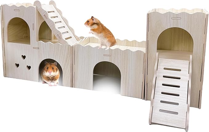 Hamster Hideout House Multi Chamber Rat Hide Hut Castle Large Climbing Playground Exploring Labyrinth Tunnel for Syrian Dwarf Gerbils Hamsters Mice (Pattern B)