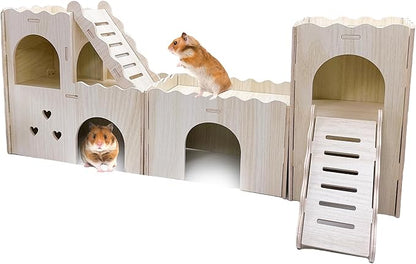 Hamster Hideout House Multi Chamber Rat Hide Hut Castle Large Climbing Playground Exploring Labyrinth Tunnel for Syrian Dwarf Gerbils Hamsters Mice (Pattern B)