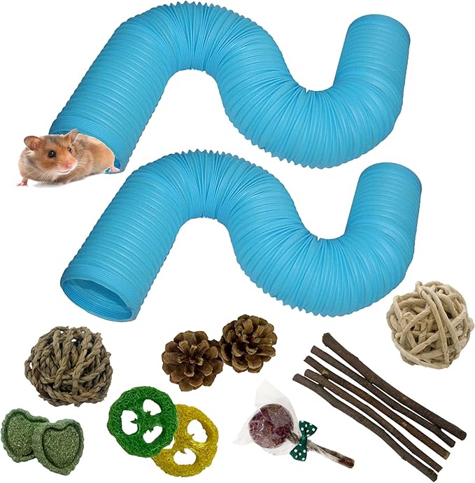 Plastic Hamster Tunnels,Small Animal Tubes,Foldable Exercising Training Ferrets Fun Tunnel Hamsters Hideout Tube 15 Pcs Pet Chew Toys for Guinea Pigs Chinchillas Rats Gerbils (Blue)