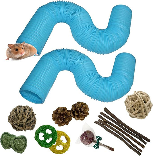 Plastic Hamster Tunnels,Small Animal Tubes,Foldable Exercising Training Ferrets Fun Tunnel Hamsters Hideout Tube 15 Pcs Pet Chew Toys for Guinea Pigs Chinchillas Rats Gerbils (Blue)