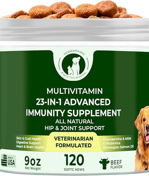 23-in-1 Multivitamin for Dogs – Soft Chews with Glucosamine, Chondroitin, MSM, Probiotics, Cranberry, Biotin, Zinc, Salmon Oil, Vitamins B, C, E – Hip & Joint, Skin, Digestive & Immune Support