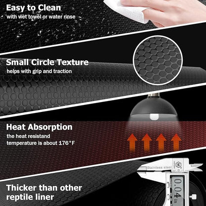 Reptile Mat Liner for 63 Gollon 68 Gollon 70 Gollon 81 Gollon Terrarium, Bearded Dragon Tank liners 20" Wide, Substrate flooring for Reptile Enclosure, Reptile Bedding Carpet for Leopard Gecko, Black