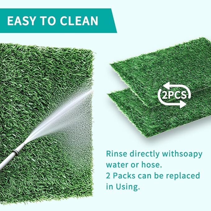 Artificial Grass Pad with Tray - 16"x20" Dog Potty for Puppy Training - with 2 PCS Reusable Replacement Fake Grass Pee Pads, Indoor/Outdoor Small Dog Litter Box for Apartment or Balcony/Patio