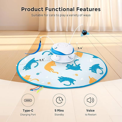 Interactive Cat Toy for Indoor Cats - 5 in 1 Cat Laser Toy Automtaic, Rechargble Motion Activated Hide and Seek Toy with Moving Feather, Tarck Balls and Chirping for Bored Kitten Exercise