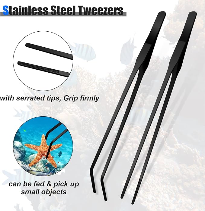 2 Pieces Aquarium Coral Feeder with 2 Pieces Stainless Steel Straight and Curved Feeding Long Tweezers, Acrylic Coral Spot Feeder Long Tube Reptile Feeding Tools for Aquatic Plant Lionfish Marine Fish