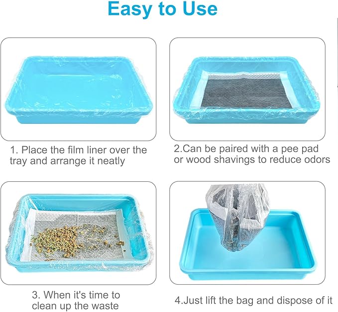Disposable Small Animal Cage Liners, 50 PCS Rabbit litter box Liners Pet Tray Film Liner Small Animal Litter Pan Bags Pet Toilet film Cover for Bunny Bird Chinchilla Hedgehog Hamster Ferret (24 in)